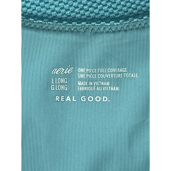 Aerie Shine Pique Wrap One Piece Swimsuit Teal Blue Sz L Long - Picture 5 of 10